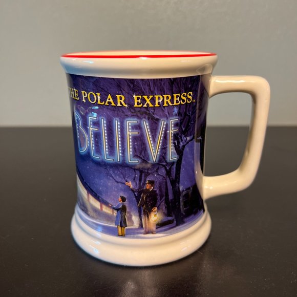 Pair of  Polar Express Christmas Mugs 3D Embossed Train BELIEVE ~ Warner Bros. - Picture 2 of 9